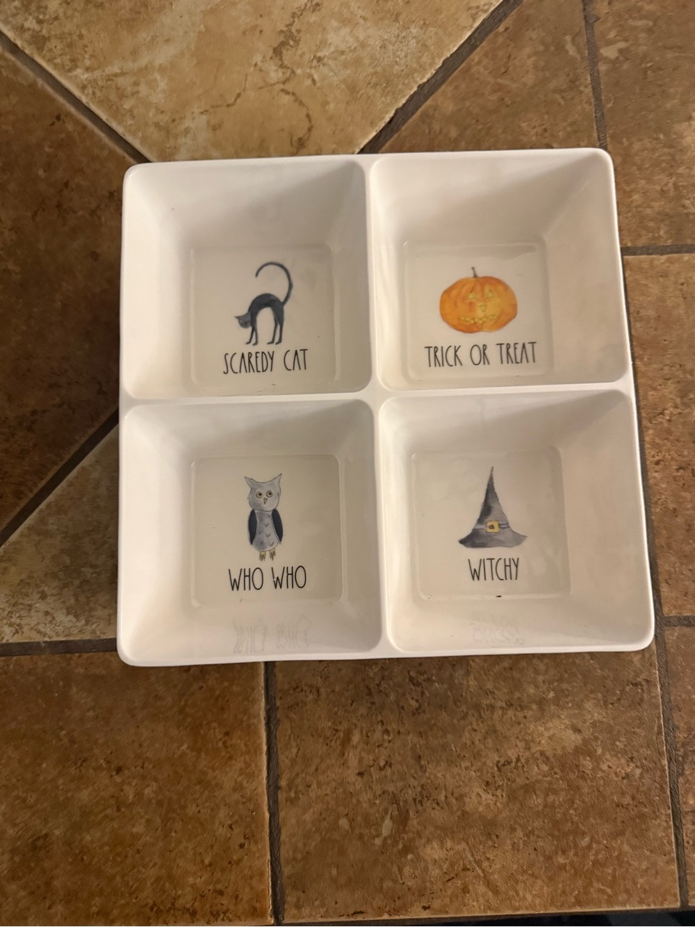 Halloween Ceramic Divided Serving Dish - White with Halloween Graphics
